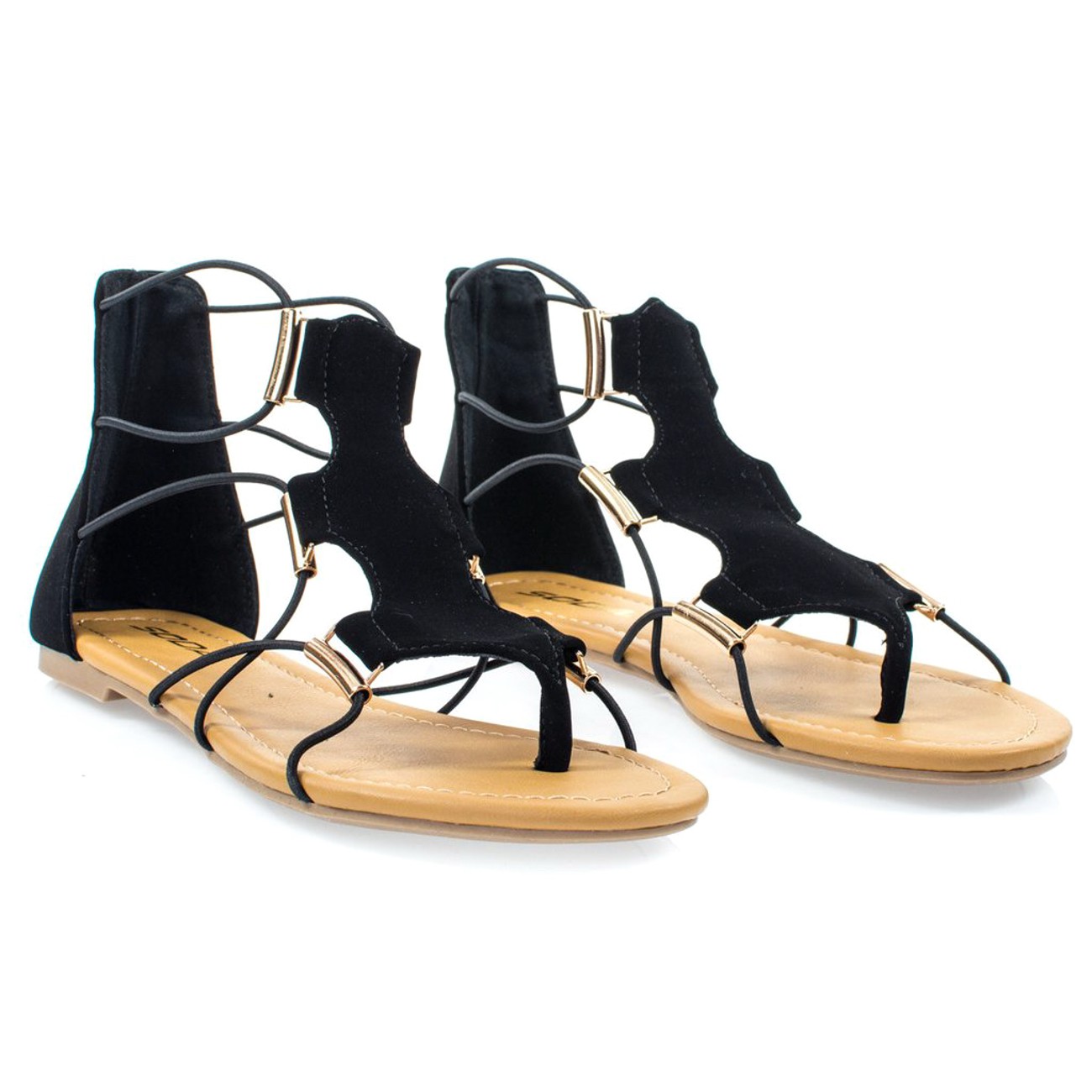 Soda Impact Women's Elastic Strappy Ankle High Gladiator Thong Flat Sandals